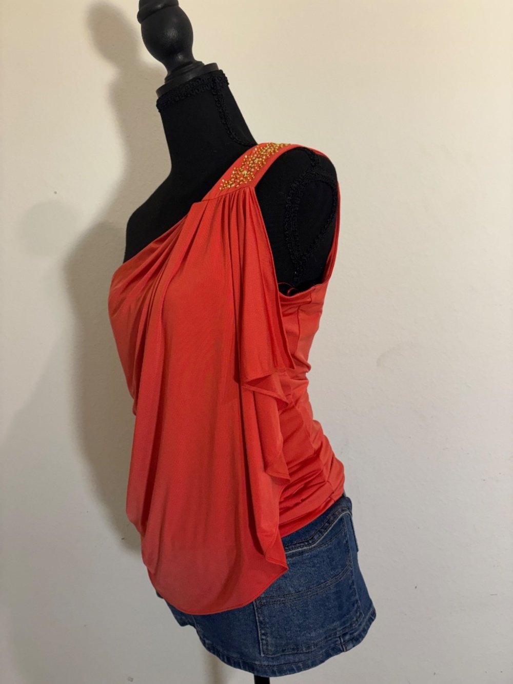 VTG 2000s Cache Coral Embellished One Shoulder Top - Picture 3 of 9